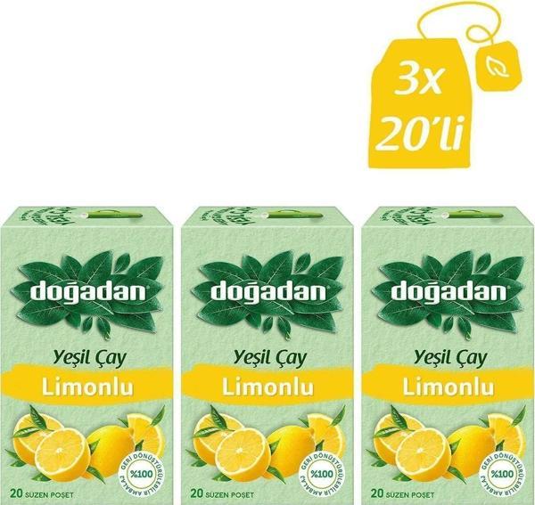 Doğadan Yeşil Çay Limonlu 20’Li Bardak Poşet X3 - Image 1