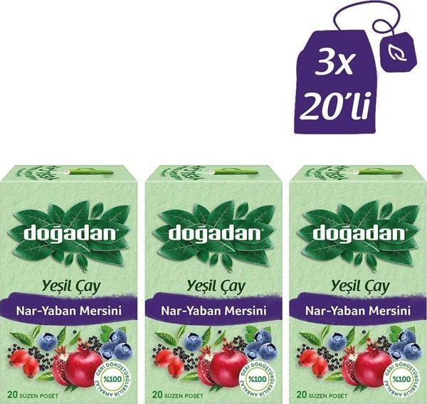 Doğadan Yeşil Çay Nar & Yaban Mersini 20’Li Bardak Poşet 3 Adet - Image 1