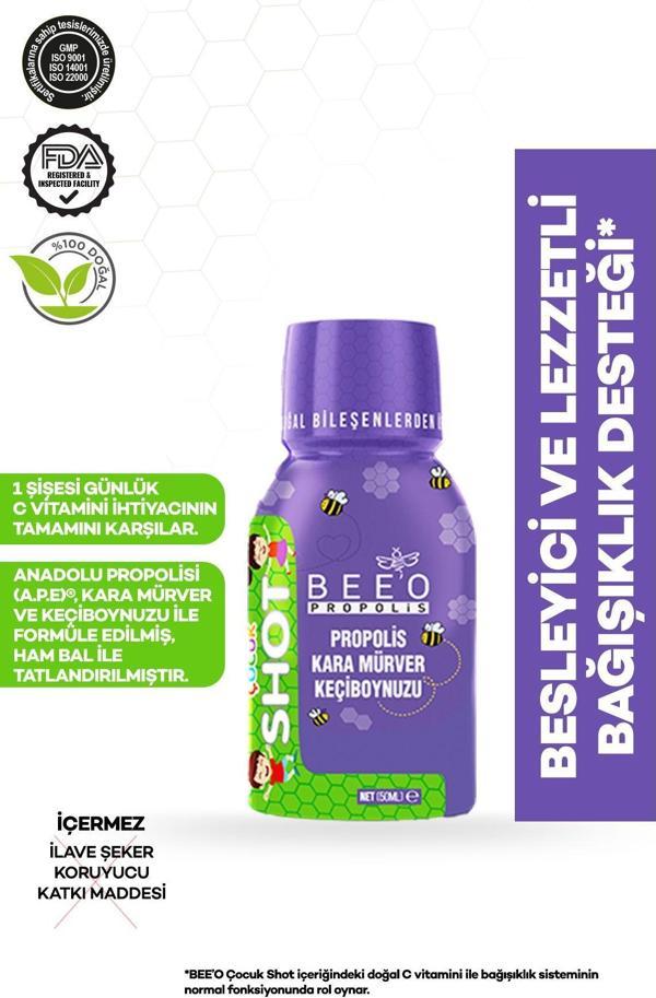 Bee'o Propolis + Kara Mürver + Keçiboynuzu Shot Çocuklar Için 50 Ml - Image 1
