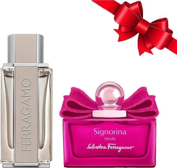 Salvatore Ferragamo Bright Leather Edt 100 ML Erkek Parfüm + Signorina Ribelle Edp 100 ML Kadın Parf - Image 1