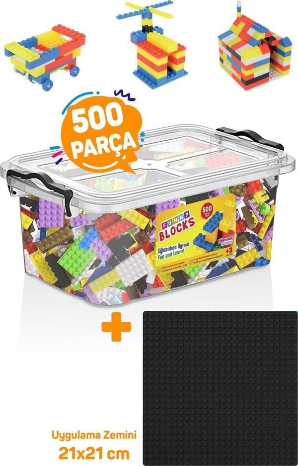 P Parti Oyunevi Siyah Uygulama Zeminli Mikro Blok Funny Blocks 500 Parça Plastik Kutulu - Image 1