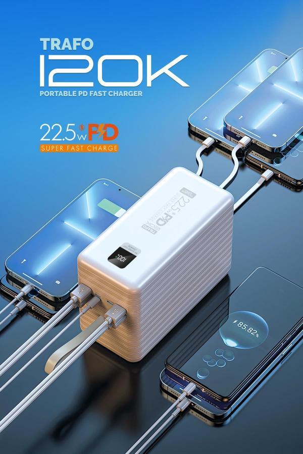 Powerway 120.000 MAH PD 22.5W HIZLI ŞARJ Dahili Kablolu Gerçek 120.000 MAH TRAFO POWERBANK - Image 1