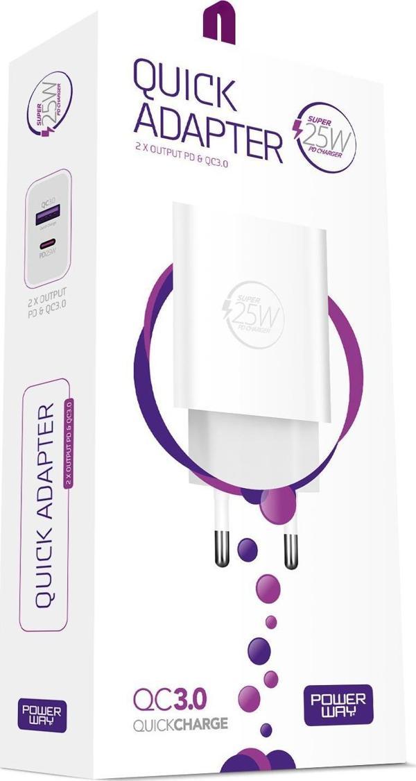 POWERWAY HW25 PD 25W+USB QC 3.0 ÇİFT GİRİŞLİ HIZLI ŞARJ BAŞLIĞI(ORJİNAL 3 AMPER GARANTİLİ) - Image 1