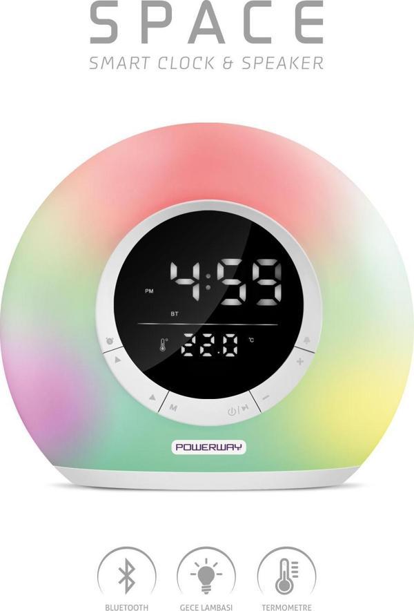 Powerway Saat Alarm Usb Aux Müzik Çalar Radyo Gece Lambası Taşınabilir Space Bluetooth Hoparlör - Image 1