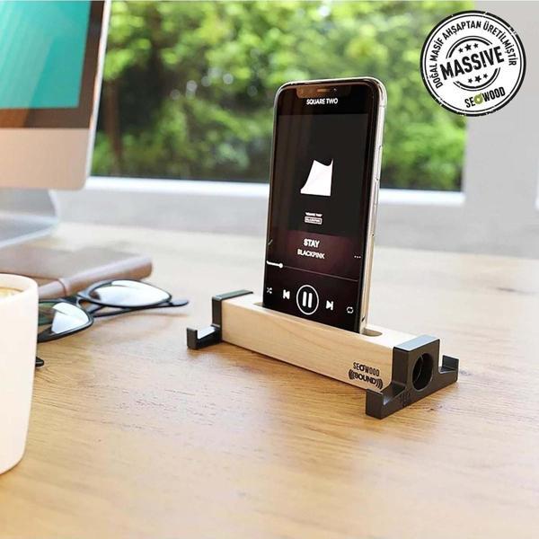 Seowood Ahşap Akustik Telefon & Tablet Standı. Ses Artırma Ve Sese Akustik Katma Özelliği Stero Ses Kalitesi - Image 1