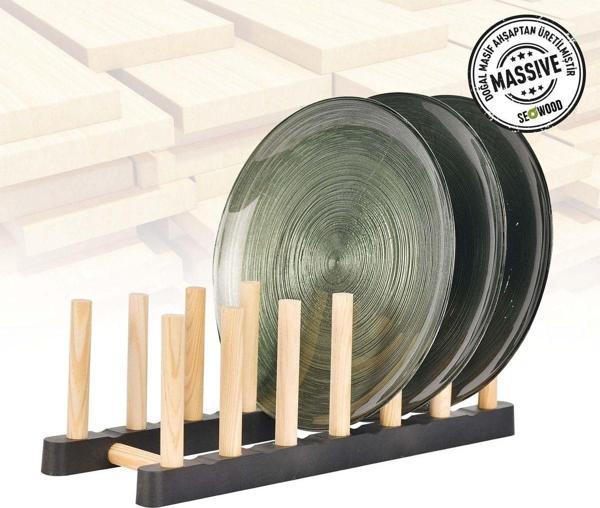 Seowood Ahşap Bölmeli Tabak Standı 28 Cm Genişlik - Image 1