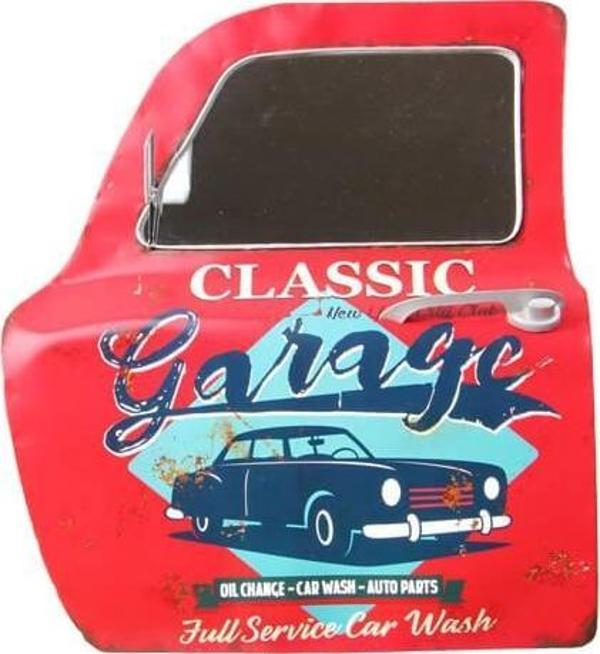 Dekoratif Classic Garage Temalı Kırmızı Araba Kapısı Ayna - Image 1
