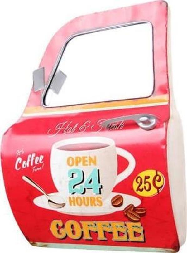 Dekoratif Coffee Temalı Kırmızı Araba Kapısı Ayna Hediyelik - Image 1