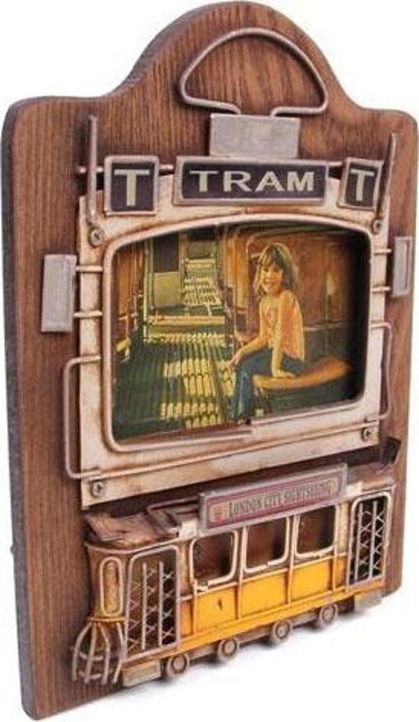 Dekoratif Metal Çerçeve Tramvay Dekorlu Vintage Hediyelik - Image 1