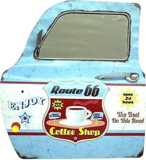 Dekoratif Route 66 CoffeeTemalı Mavi Araba Kapısı Ayna - Image 1