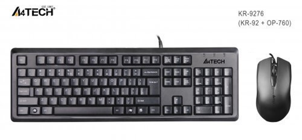 A4 TECH KR-9276, Siyah, USB Kablolu, Türkçe Q, Multimedya, Klavye Mouse Set - Image 1