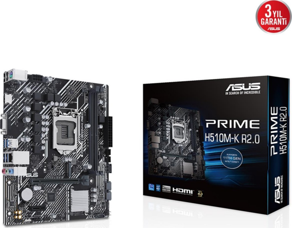 ASUS PRIME H510M-K R2.0, 2xDDR4, M.2, D-SUB, HDMI, 10-11.Nesil, LGA1200 Soket, Anakart - Image 1