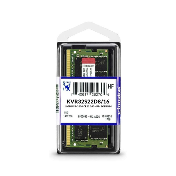 KINGSTON KVR32S22D8/16, 16Gb, 3200Mhz, DDR4, Sodimm Notebook RAM, 1,2V, CL22 - Image 1