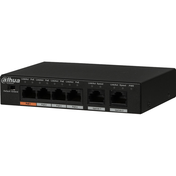 DAHUA PFS3006-4ET-60-V2, 6 Port, Megabit, 4 Port PoE, 60W, Yönetilemez, Masaüstü Switch - Image 1