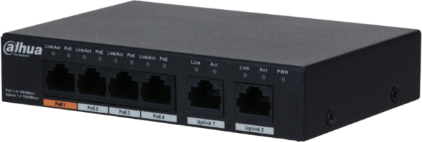 DAHUA PFS3006-4GT-60-V2, 6 Port, Gigabit, 4 Port PoE, 60W, Yönetilemez, Masaüstü Switch - Image 1