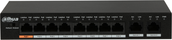DAHUA PFS3010-8ET-96, 8 Port, MegaBit, 8 Port PoE, 96W, +2 Port GigaBit Uplink, Yönetilemez, Masaüstü Switch - Image 1
