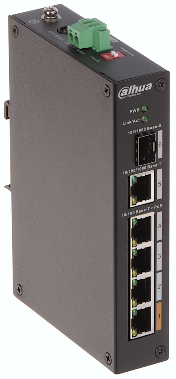 DAHUA PFS3106-4ET-60-V2,  6 Port, Megabit,  4FE PoE Port (4xPoE 60W) ,1GE Uplink, 1GE SFP Yönetilemez Switch - Image 1