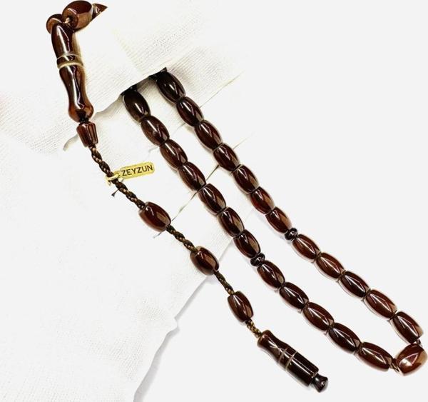 Zeyzun Usta İmzalı Çubuk Malzeme Kesme Model Sistemli 7-10mm Buğulu Sıkma Kehribar Tesbih - Image 1