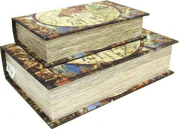 Kutu Kitap Harita 2'li Set Kitap Kutusu Dekoratif Hediyelik - Image 1