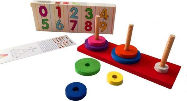 Wooden Toys Partioyunevi Renkli Ahşap Hanoi Kuleleri - Image 1