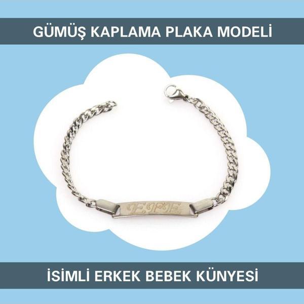 Sahi Aksesuar Gümüş Kaplama Nazar Boncuklu İsimli Erkek Bebek Künyesi Ibcb050 - Image 1