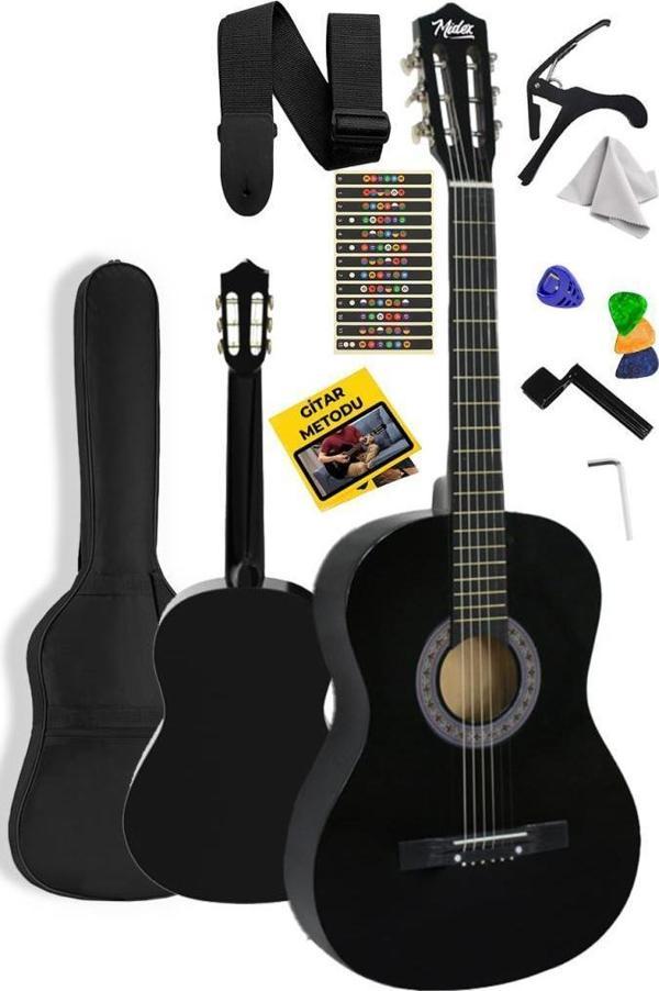 Midex CG-270BK Siyah Klasik Gitar 4/4 Yetişkin Boy Sap Ayarlı Full Set - Image 1