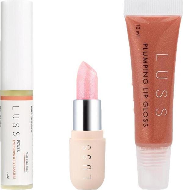 Luss Lip Gloss Dudak Parlatıcısı No7 Dudak Balm no1 Ve Kaş Ve Kirpik Besleyici Serum 3lü Set - Image 1