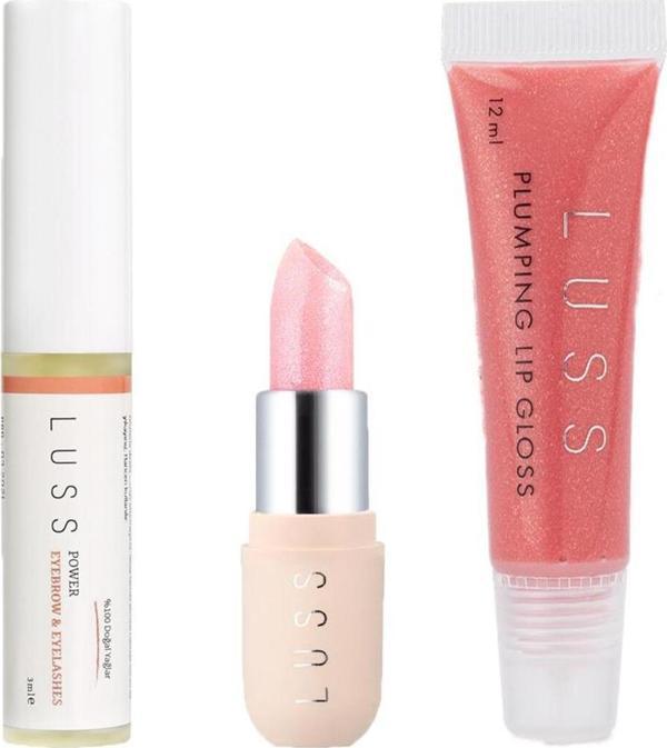 Luss Lip Gloss Dudak Parlatıcısı No8 Dudak Balm No1 Ve Kaş Kirpik Besleyici Serum 3lü Set - Image 1