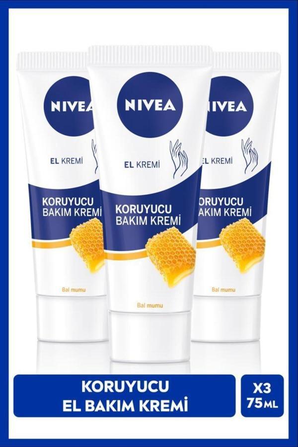 Koruyucu El Bakım Kremi Bal Mumu 75ml, Nemlendirici, Yağlı His Bırakmaz, Gül Kokusu, X3 Adet - Image 1