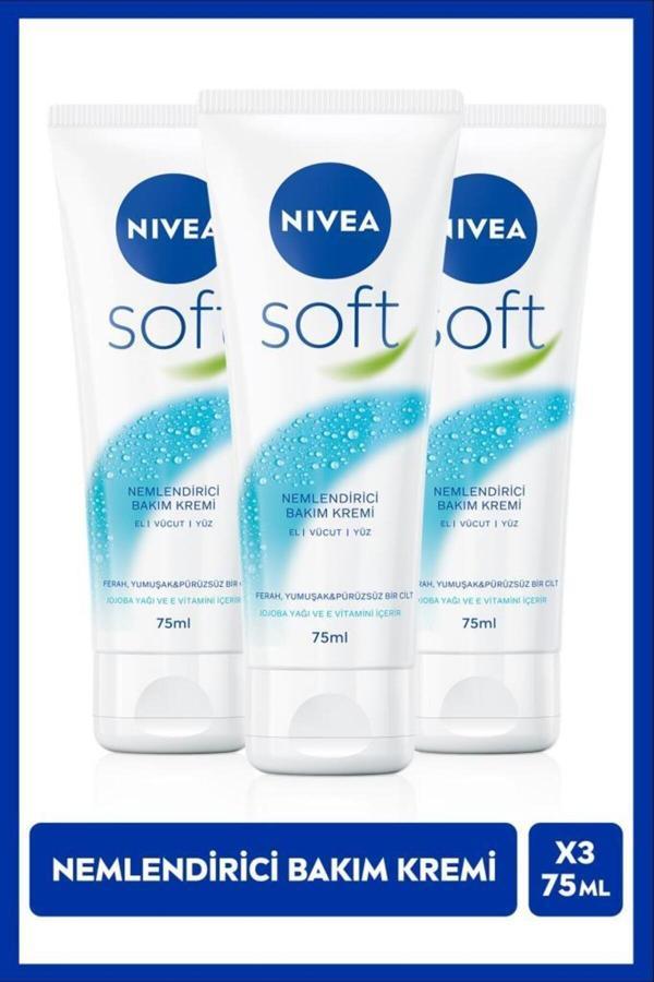 Soft Nemlendirici Bakım Kremi 75ml, Jojoba Yağı, E Vitamini, Yüz Vücut El, Yumuşak Cilt, X3 Adet - Image 1
