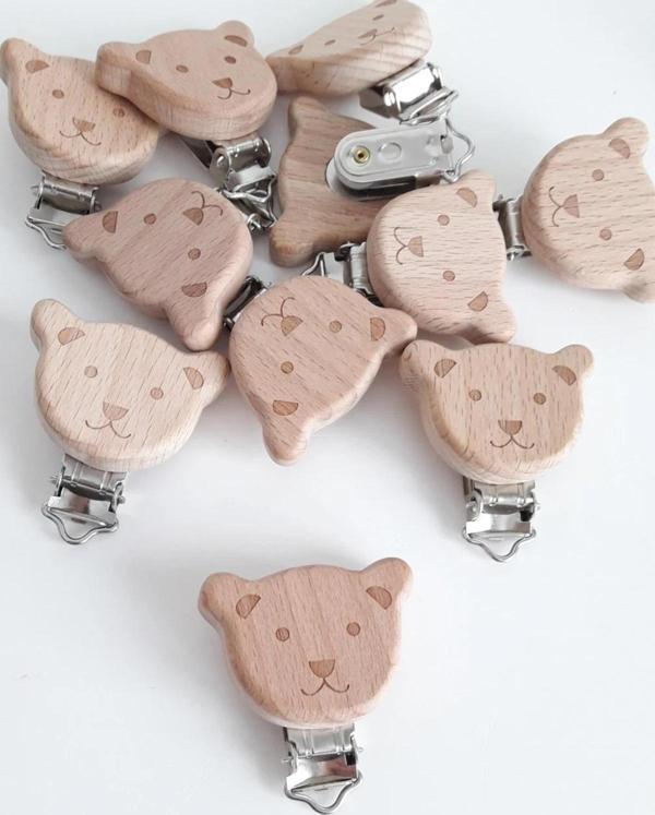 Sahi Aksesuar Ayıcık Modeli Ahşap Emzik Zinciri Askısı Klipsi (10 Adet) BEZYI1394 - Image 1