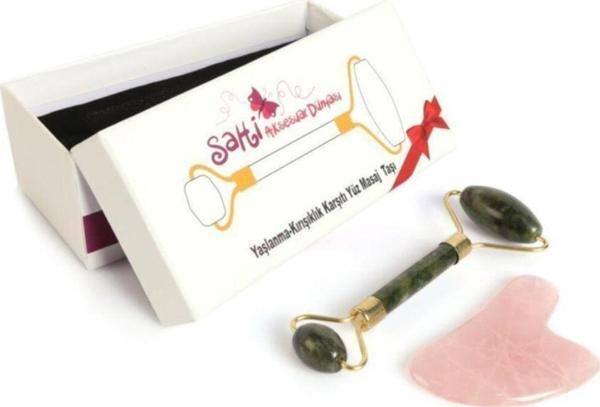 Sahi Aksesuar Yeşim Roller Ve Kalp Gua Sha Yüz Bakım Taşı Seti - Image 1