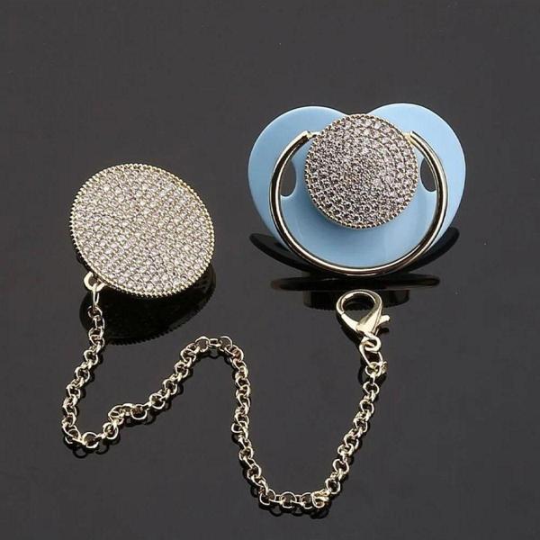 Sahi Aksesuar Zirkon Taşlı, Altın Renk Kaplama Emzik Ve Zincir Seti - Image 1