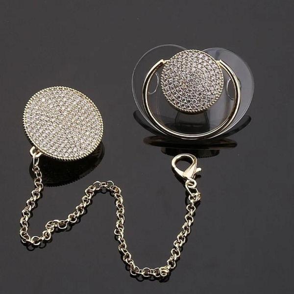 Sahi Aksesuar Zirkon Taşlı, Altın Renk Kaplama Emzik Ve Zincir Seti - Image 1