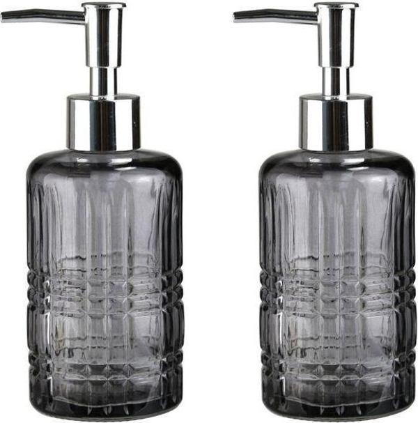 Bosphorus Banyo Seti Cam Sıvı Sabunluk 2 Adet,Kristal Desenli Gri 300Ml 6,8X17,6Cm - Image 1