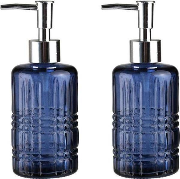 Bosphorus Banyo Seti Cam Sıvı Sabunluk 2 Adet,Kristal Desenli Mavi 300Ml 6,8X17,6Cm - Image 1