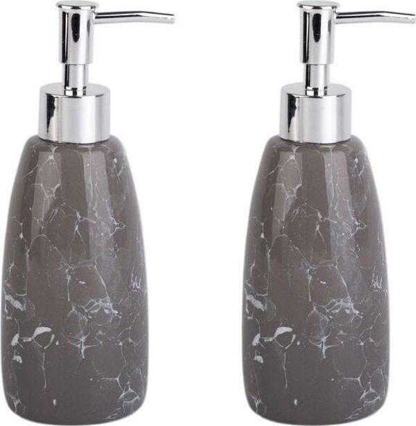 Bosphorus Banyo Seti Mermer Desenli Gri Sıvı Sabunluk 2 Adet 8X8X17Cm 300Ml - Image 1