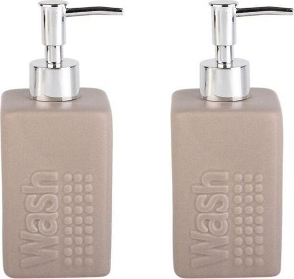 Bosphorus Banyo Seti Seramik Sıvı Sabunluk 2 Adet Bej Modern 7X7X17Cm 300Ml - Image 1