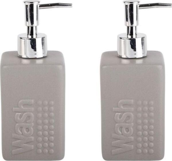 Bosphorus Banyo Seti Seramik Sıvı Sabunluk 2 Adet Gri Modern 7X7X17Cm 300Ml - Image 1