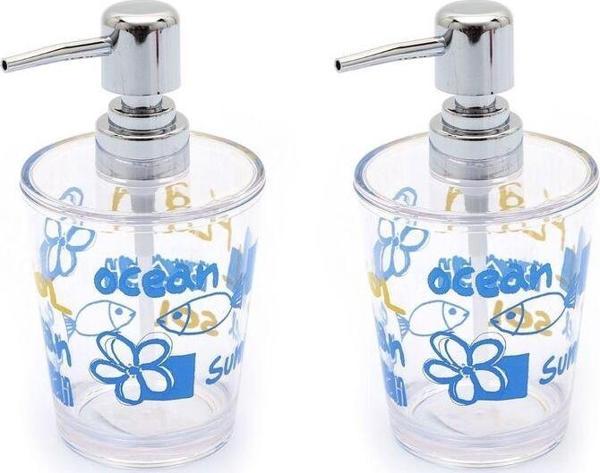 Bosphorus Banyo Seti Sıvı Sabunluk 2 Adet Deniz Desen Akrilik 8X8X16Cm 350Ml - Image 1
