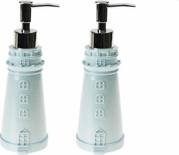 Bosphorus Banyo Seti Sıvı Sabunluk 2 Adet Deniz Feneri Mavi Model Poliresin 7X7X21Cm - Image 1