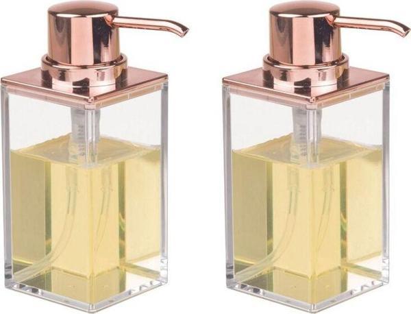 Bosphorus Banyo Seti Sıvı Sabunluk 2 Adet Modern Altın Bakır Tasarımlı 6X6X15Cm 400Ml - Image 1