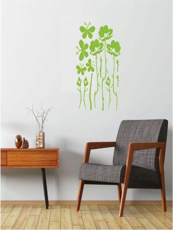 Bosphorus Duvar Süsü (Sticker) 2 Adet Yeşil Çiçekli Şeffaf Filmli Pvc 48X33X0,5Cm - Image 1