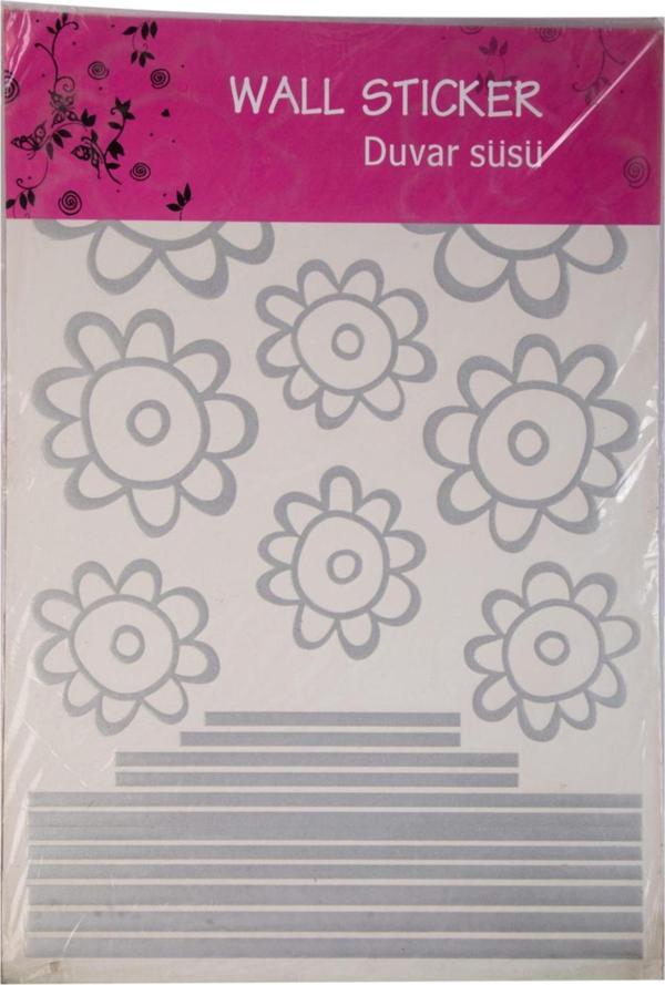 Bosphorus Duvar Süsü (Sticker) Gri Papatyalı Şeffaf Filmli Pvc 48X33X0,5Cm - Image 1