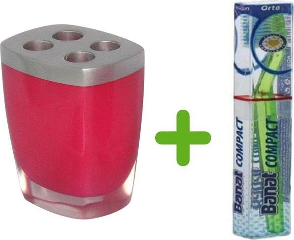 Bosphorus Gri Pembe Poliresin Diş Fırçalık Ve 1 Adet Diş Fırçası 8X4X11Cm - Image 1