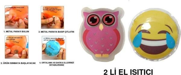 Bosphorus Gülen Emoji Pembe Baykuş Cep Sobası,El Isıtıcı,2 Adet Sıcak Su Torbası Pvc 9Cm - Image 1