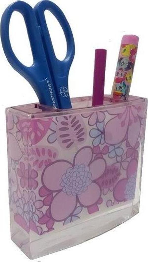 Bosphorus Kalemlik Pembe Çiçekli Akrilik Ofis Gereci 10X10X3Cm - Image 1