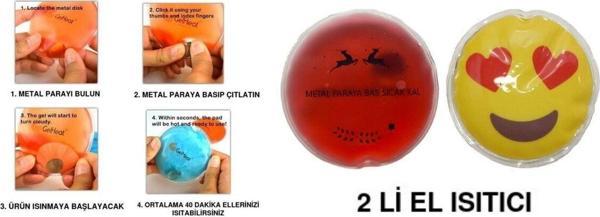 Bosphorus Kalp Emoji Kırmızı Ceylan Cep Sobası,El Isıtıcı,2 Adet Sıcak Su Torbası Pvc 9Cm - Image 1