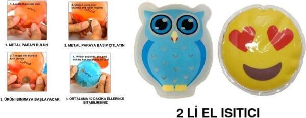Bosphorus Kalp Emoji Mavi Baykuş Cep Sobası,El Isıtıcı,2 Adet Sıcak Su Torbası Pvc 9Cm - Image 1