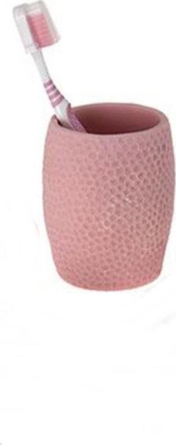 Bosphorus Diş Fırçalık,Macunluk Pembe Petek Desenli Poliresin 8X8X10Cm 400Ml - Image 1